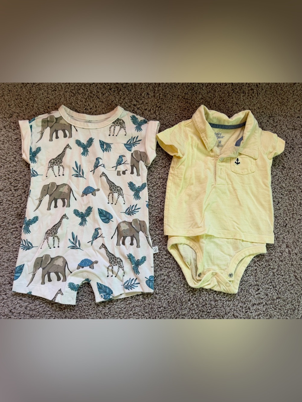 Baby Animal Print Romper & Yellow Polo Onesie Set